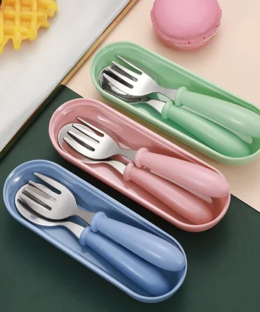 3pcs Children Spoon Forks Box Kids Stainless Steel Kids Cutlery Portable Baby Feeding Utensils Baby Spoons Baby Tableware Set