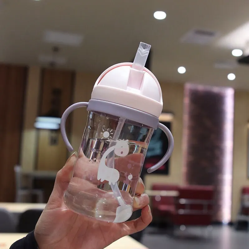 350ml Kids Drinking Cup Feeding Bottle With Straw Gravity Ball Wide Caliber Bottle - Image 3