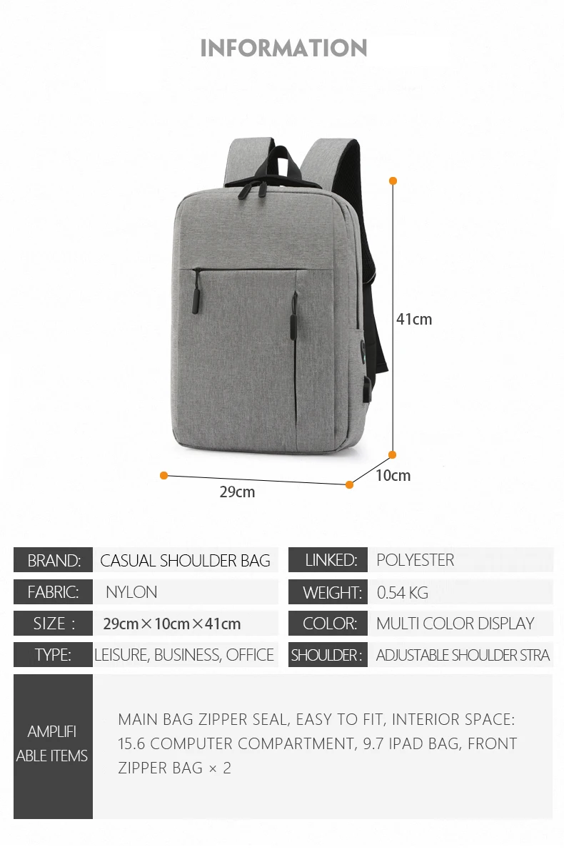 Unisex Business Casual Laptop Backpack with USB Interface Nylon Material Double Shoulder Backpack Lightweight Backpack - Image 23