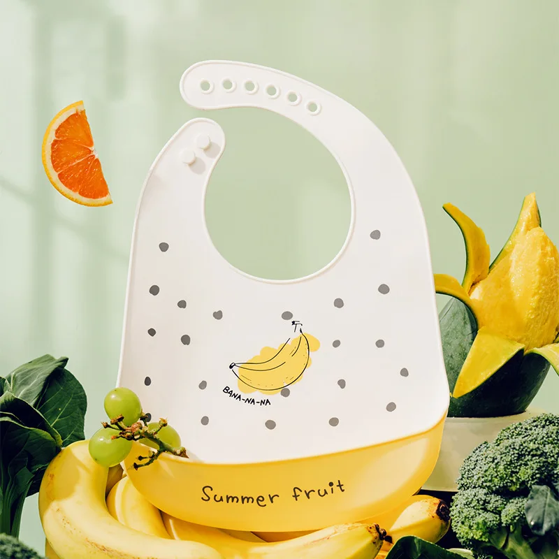 Silicone Baby Bib Waterproof Saliva Dripping Banana Bibs Cartoon Newborn Feeding Soft Aprons Baby Adjustable Burp Scarf - Image 4