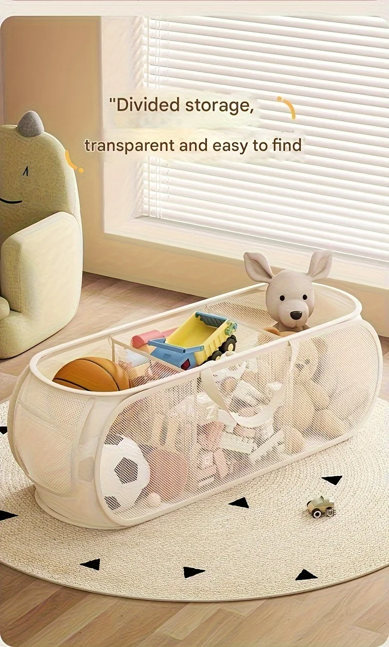 Large Capacity Toy Storage Basket Transparent Fabric Organizer with Divided Compartments Ideal for Living Bedroom Organization - Image 12