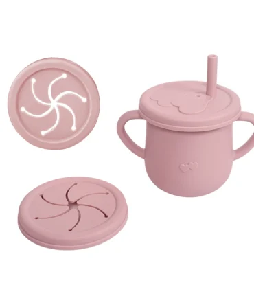 Silicone Baby Straw Cup - Cute Training Sippy Cup with Handles, Straws, Lids - Reusable Snack Cups Feeding Supplies for Toddlers