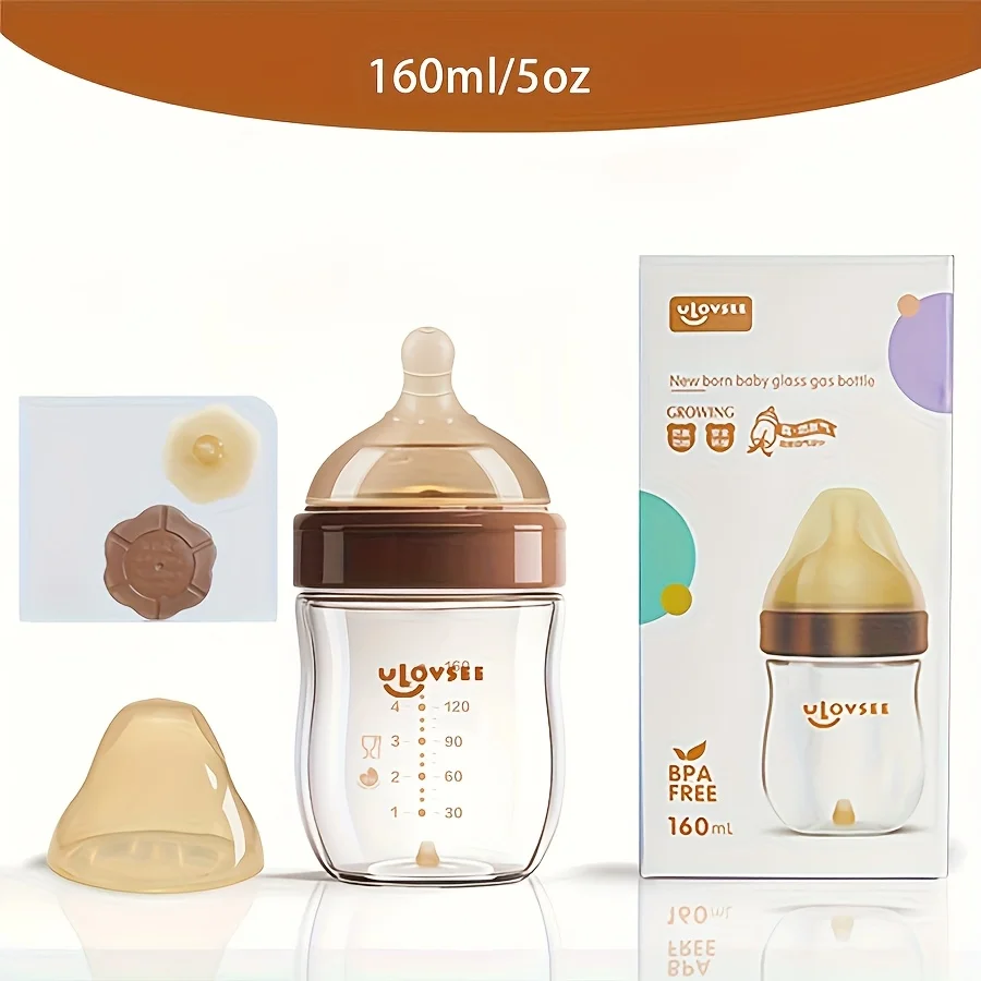 4oz,8oz High Borosilicate Glass Baby Bottles, Wide-Neck Feeding Bottle with Bottom Air Balance Hole/Valve, Glass Milk Bottle - Image 8