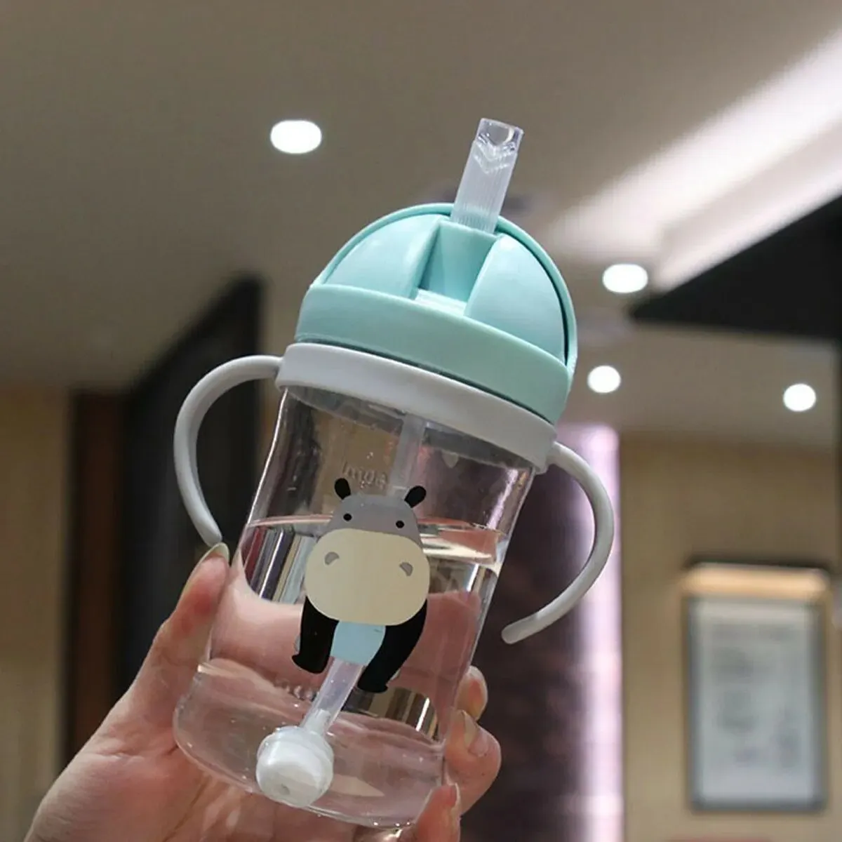 350ml Kids Drinking Cup Feeding Bottle With Straw Gravity Ball Wide Caliber Bottle - Image 8