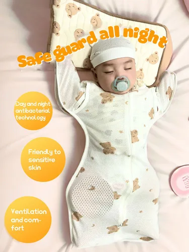 1pc Surrender-Style Baby Sleeping Bag- Dual Zipper Design, Soft and Breathable, Newborn Wearable Blanket with Bonus Hat - Image 12