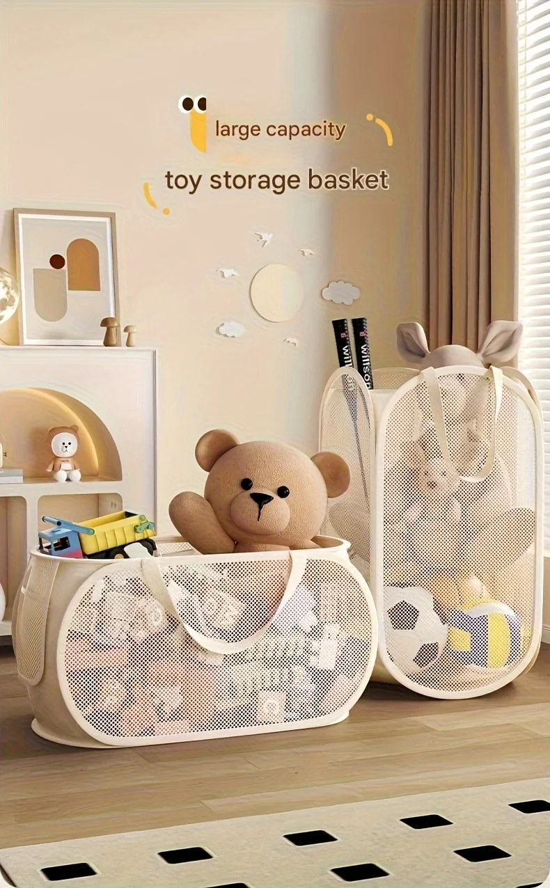 Large Capacity Toy Storage Basket Transparent Fabric Organizer with Divided Compartments Ideal for Living Bedroom Organization - Image 9