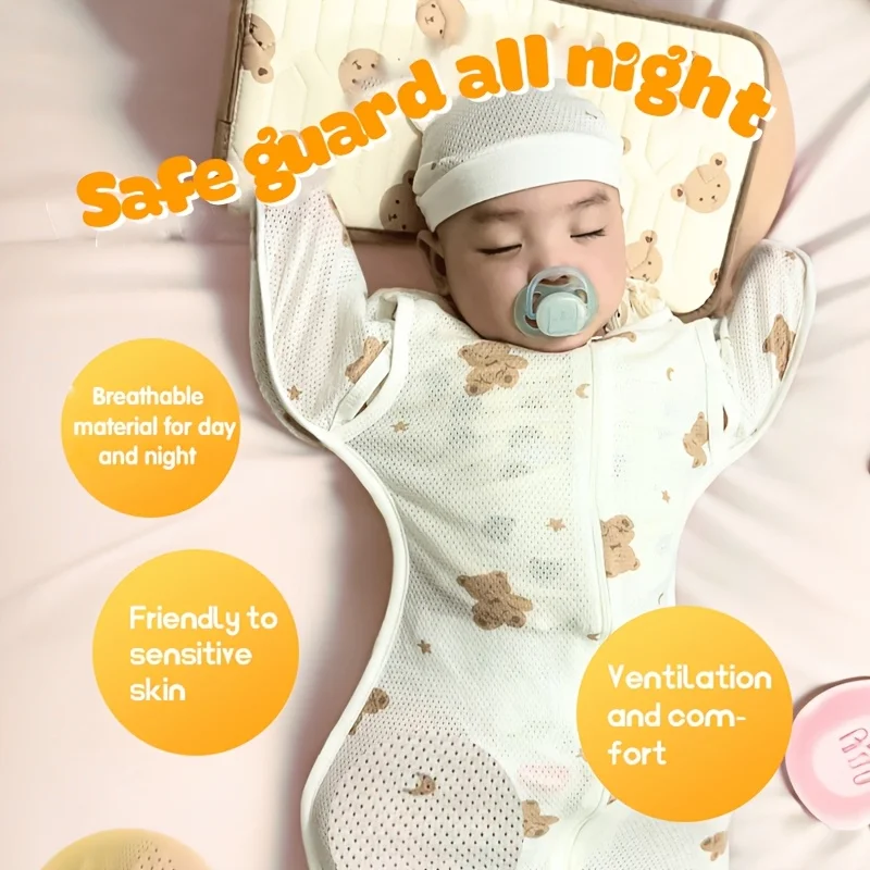 1pc Surrender-Style Baby Sleeping Bag- Dual Zipper Design, Soft and Breathable, Newborn Wearable Blanket with Bonus Hat - Image 4