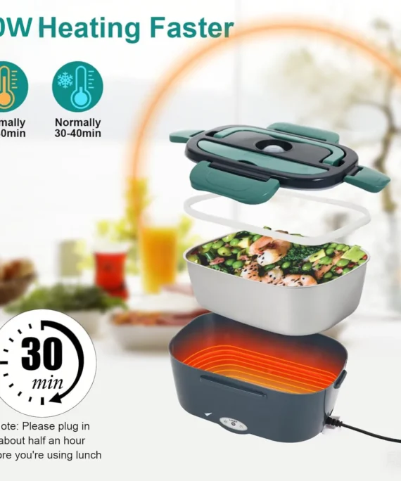 Electric Lunch Box 80W Portable Heated Lunchbox Adults Includes 2 Stainless Steel Containers Car Truck Work Use Leak Proof Food