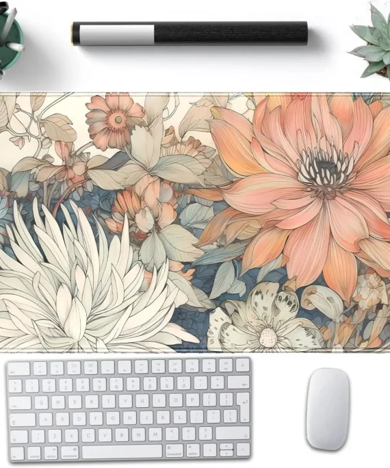 Japanese Floral Desk Mat Boho Aesthetic Flower Desk Matt for Desktop Large Gaming Mouse Pad for Deskpad Keyboard Mat Desk Decor