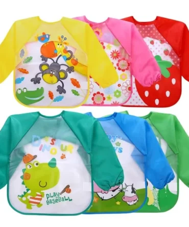 Waterproof Eating Smock Infant Toddler Baby Cartoon Long Sleeve Art Apron Feeding Bib for Boys Girls Soft Baby Bibs Burp Clothes