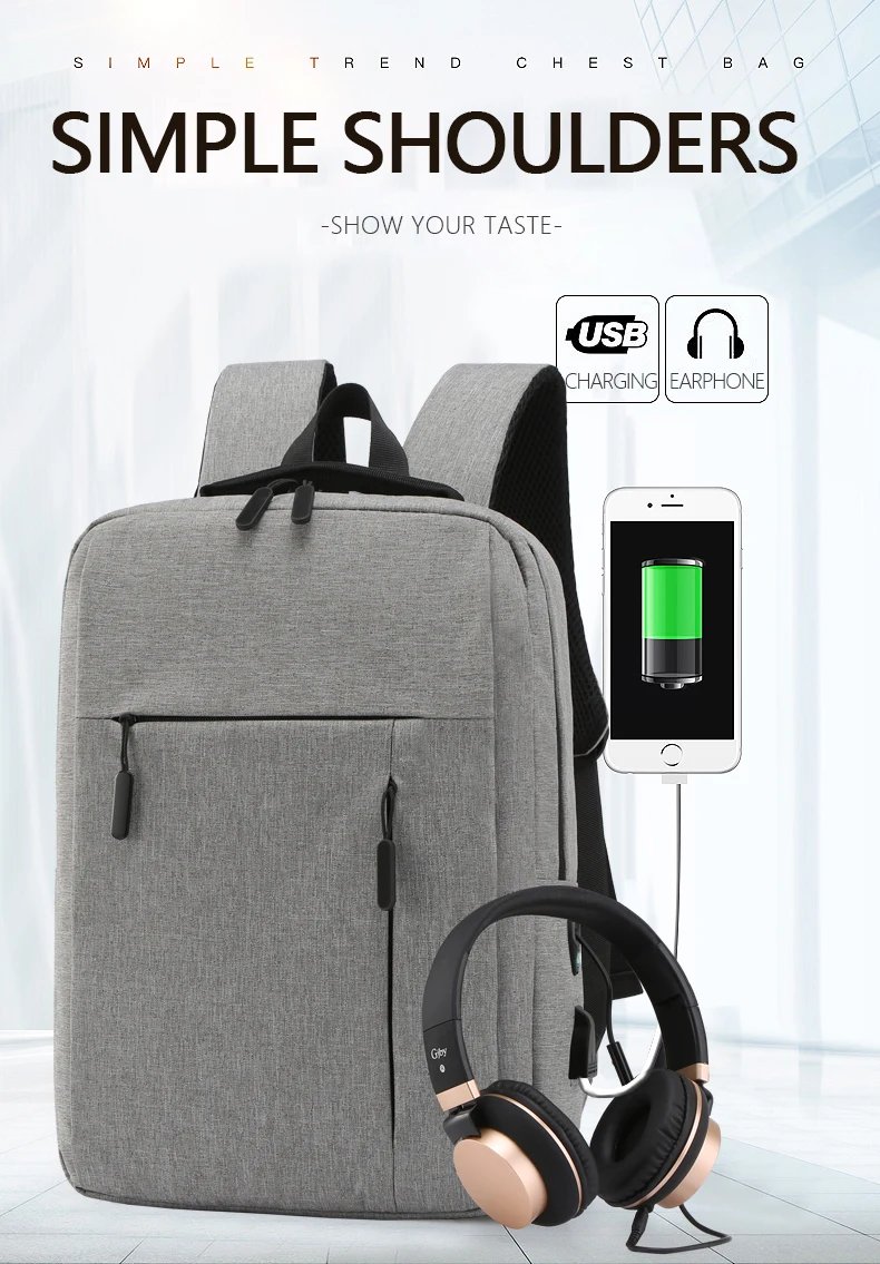 Unisex Business Casual Laptop Backpack with USB Interface Nylon Material Double Shoulder Backpack Lightweight Backpack - Image 11