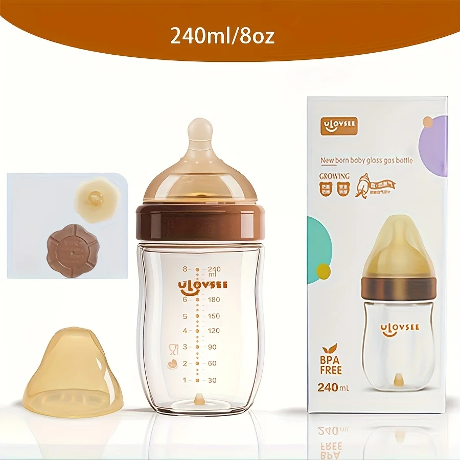 4oz,8oz High Borosilicate Glass Baby Bottles, Wide-Neck Feeding Bottle with Bottom Air Balance Hole/Valve, Glass Milk Bottle - Image 7