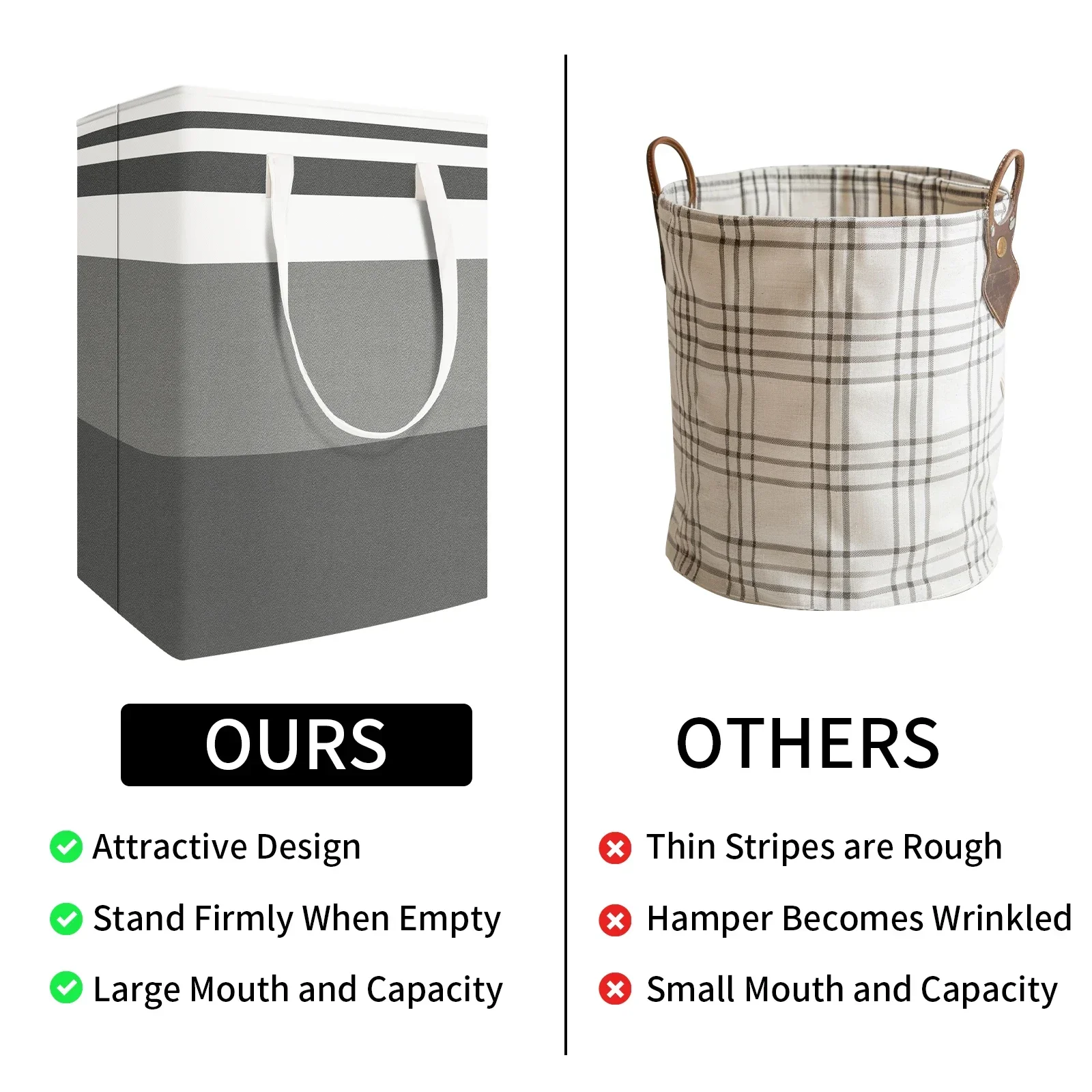 Large Laundry Baskets Waterproof Freestanding Laundry Hamper Collapsible Tall Clothes Hamper with Extended Handles for Clothes - Image 2