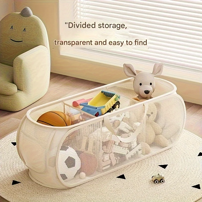 Large Capacity Toy Storage Basket Transparent Fabric Organizer with Divided Compartments Ideal for Living Bedroom Organization - Image 3
