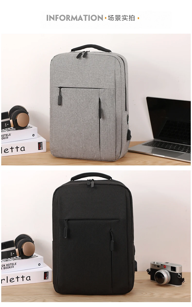 Unisex Business Casual Laptop Backpack with USB Interface Nylon Material Double Shoulder Backpack Lightweight Backpack - Image 12