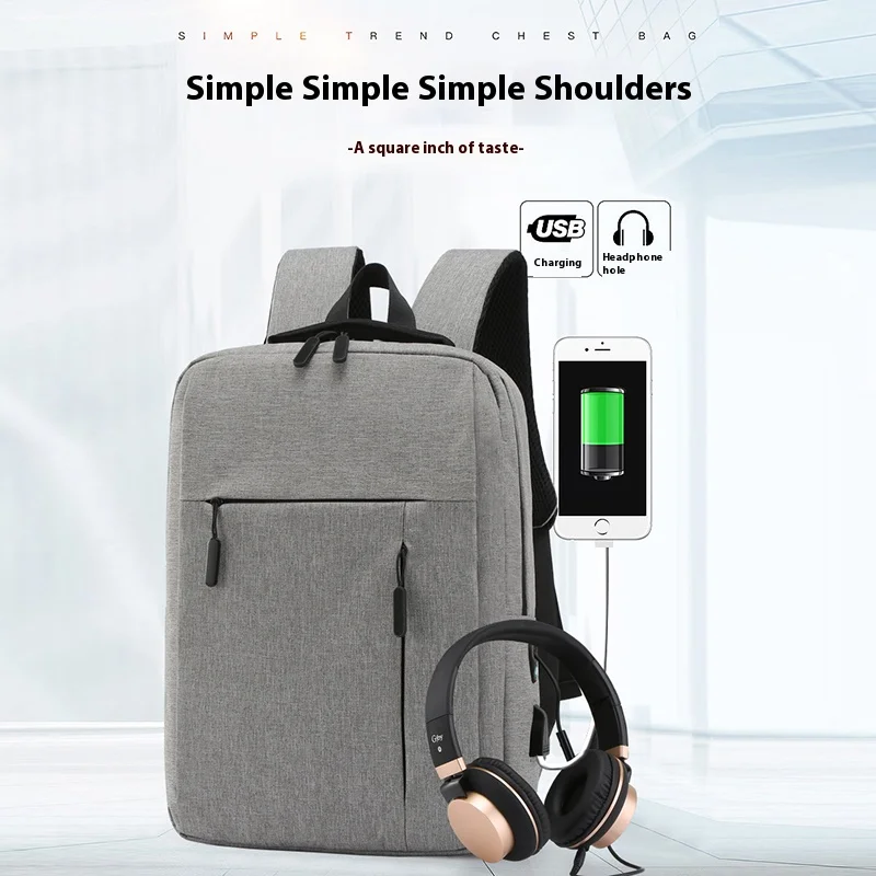 Unisex Business Casual Laptop Backpack with USB Interface Nylon Material Double Shoulder Backpack Lightweight Backpack - Image 5