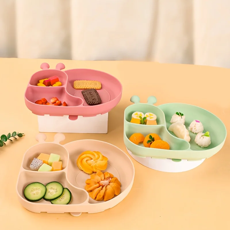New Silicone Baby Food Plates with Suction Cups, Cartoon 3-Grid Dinner Plate, Anti-Drop Children's Feeding Tableware - Image 4