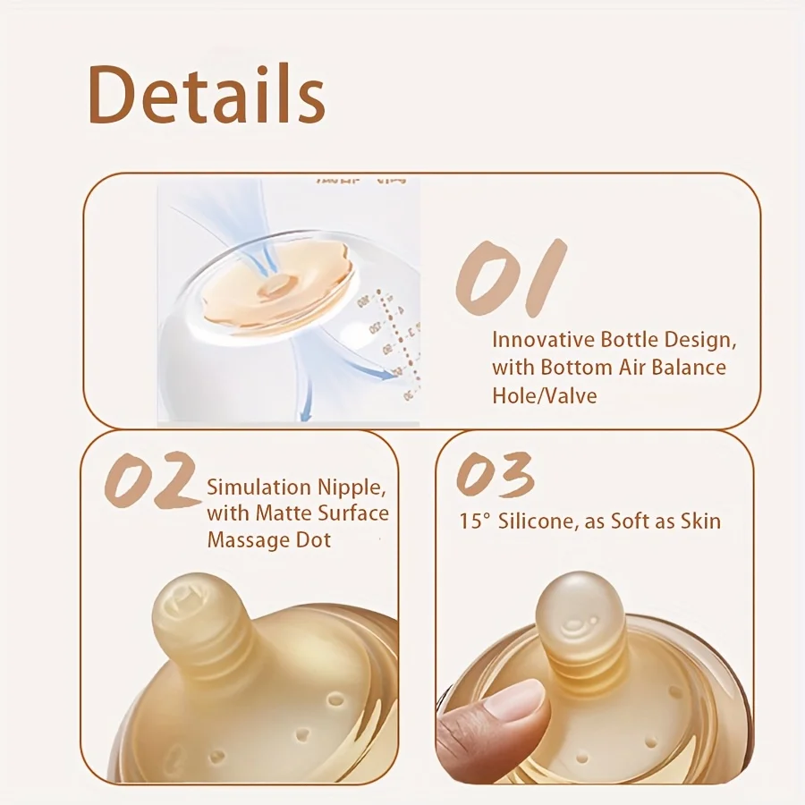 4oz,8oz High Borosilicate Glass Baby Bottles, Wide-Neck Feeding Bottle with Bottom Air Balance Hole/Valve, Glass Milk Bottle - Image 4