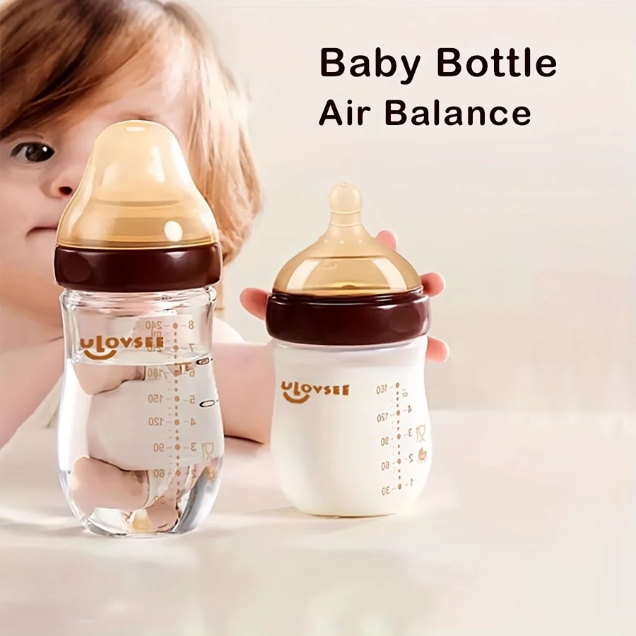 4oz,8oz High Borosilicate Glass Baby Bottles, Wide-Neck Feeding Bottle with Bottom Air Balance Hole/Valve, Glass Milk Bottle