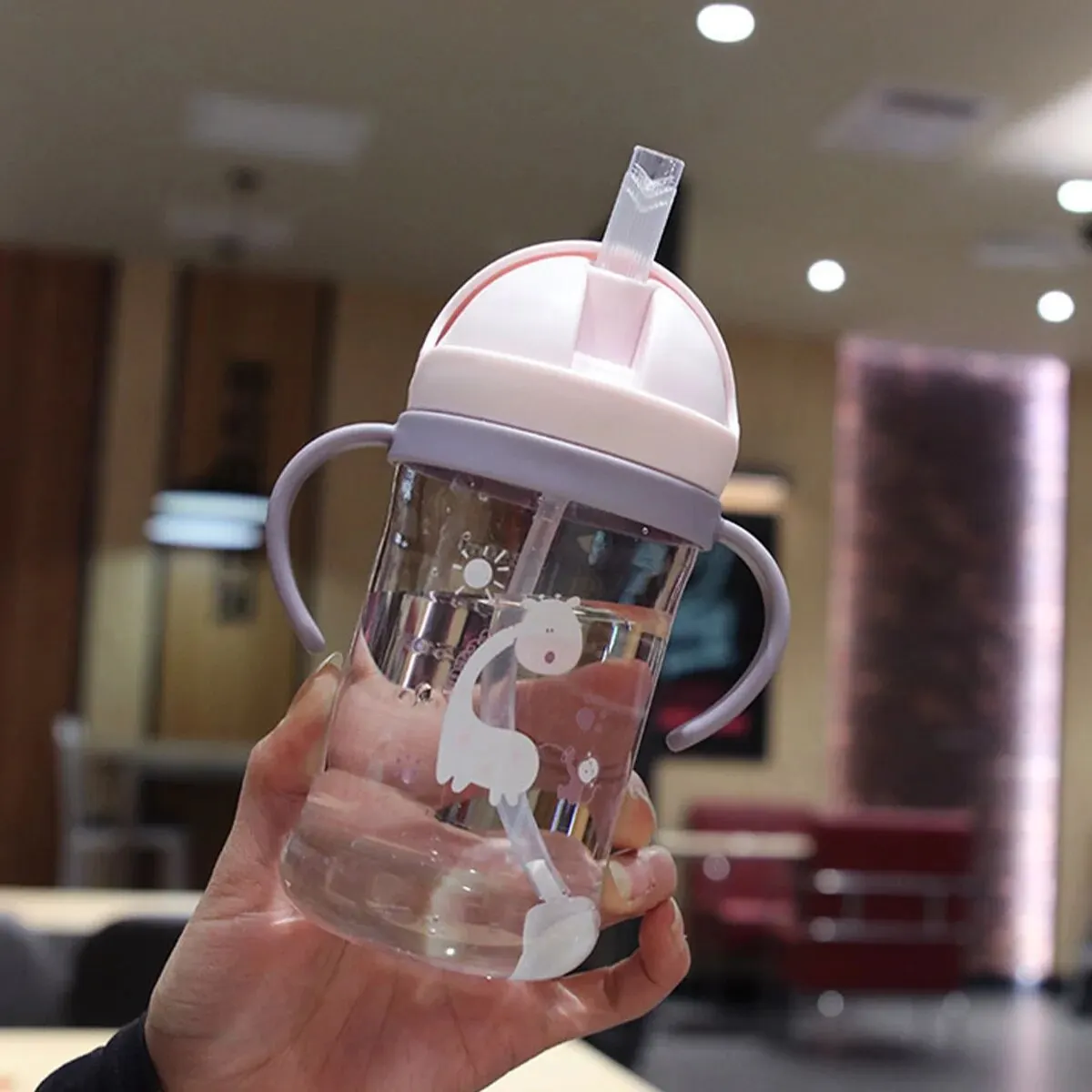 350ml Kids Drinking Cup Feeding Bottle With Straw Gravity Ball Wide Caliber Bottle - Image 7