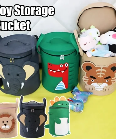 Large Capacity Toy Storage Bucket Cartoon Animal Storage Basket Storage Basket with Lid Foldable Storage Basket Home Supplies