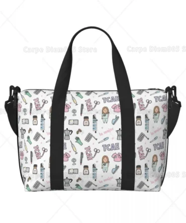 Nurse Doctor Pattern Tote Bag Women Cartoon Print Spots Shopper Shoulder Beach Gym Travel Bag Outdoor One Size