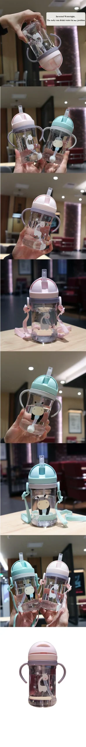 350ml Kids Drinking Cup Feeding Bottle With Straw Gravity Ball Wide Caliber Bottle - Image 9